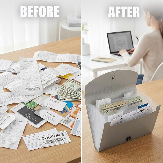 Portable 13-Pocket Receipt & Coupon Organizer, Small Expanding Accordion File - Image 5