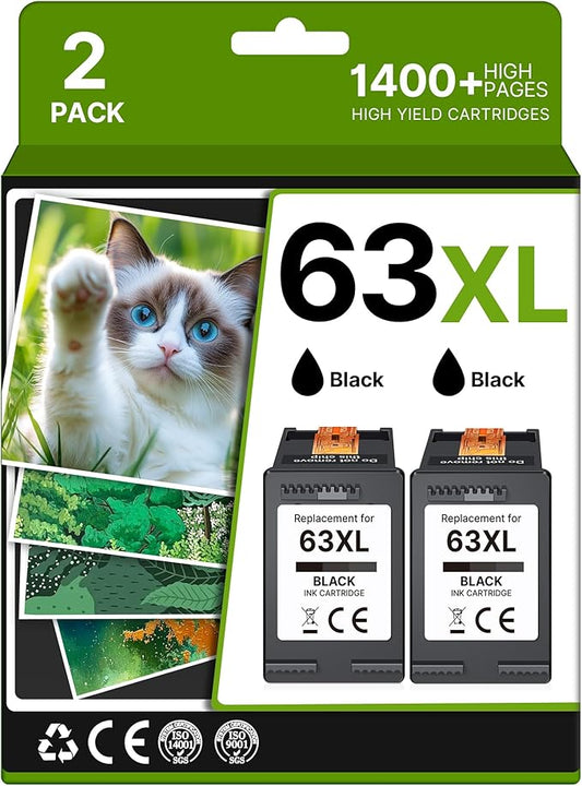 63XL Black Ink Cartridge High-Yield for HP Ink 63 Replacement for HP 63 Black Ink Cartridge Works for HP OfficeJet 3830 4650 5255 5258 5200 Envy 4520 4512 4510 DeskJet 1112 2130 3630 F6U64AN (2 Pack)-DeskLoop Office