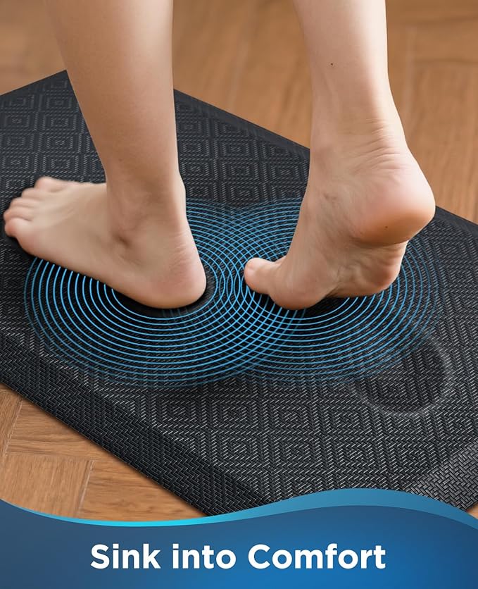Ophanie Kitchen Mats for Floor, 3/4 Inch Thick Kitchen Rugs, Anti Fatigue Standing Cushioned Mat, Waterproof,Comfort Ergonomic Mat for Office, Home, Sink, 24'' x 70'' Black Non-Slip Bottom-DeskLoop Office