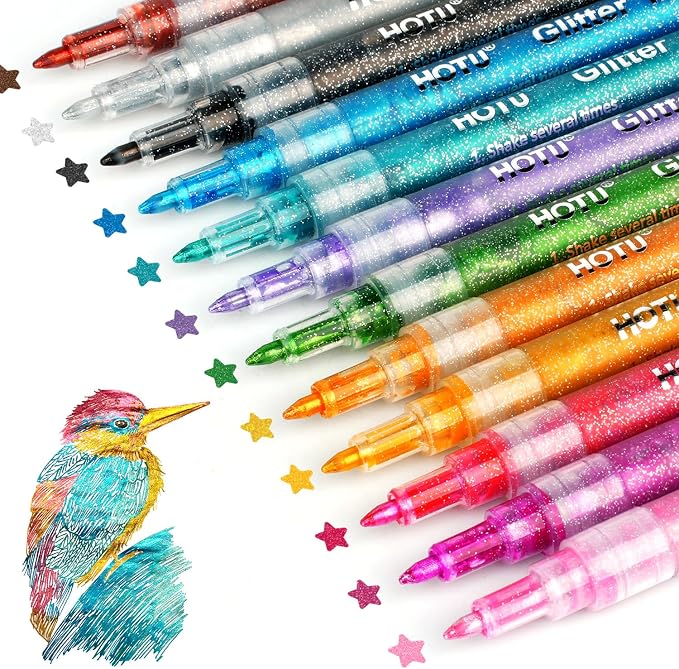 HOTU Glitter Markers Pen，12 Glitter Colors Paint Pens Sparkly Metallic Shimmer by HOTU