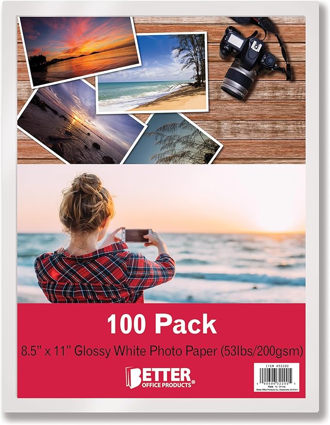 Better Office Products Glossy Photo Paper, 8.5 x 11 Inch, 100 Sheets, 200 gsm/53LBS, Letter Size, 100-Count Pack-DeskLoop Office