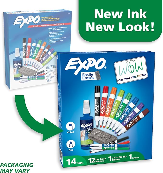 EXPO Dry Erase Markers Kit, Fine and Chisel Tip Markers, Spray Cleaner - Image 2
