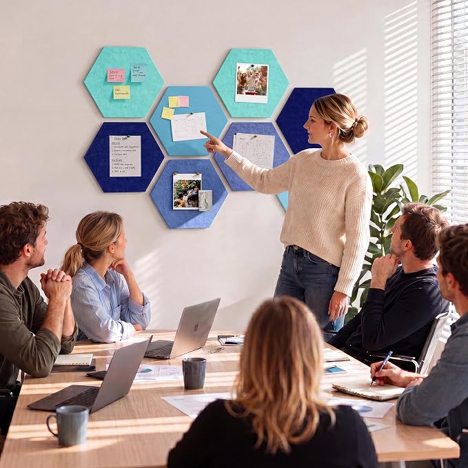 8 Pack Hexagon Felt Bulletin Board Tiles - Image 8