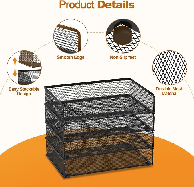 YINGHUA 4-Pack Metal Mesh Stackable Paper Letter Trays Organizer - Image 4