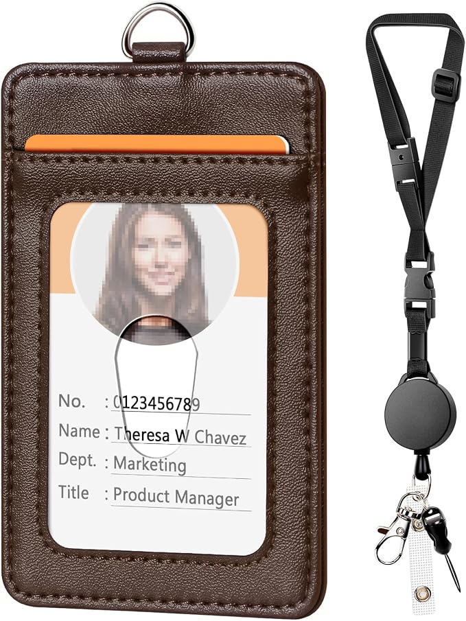 Leather Badge Holder and Adjustable Retractable Lanyards, Quick Release Buckle by Coloryourlife