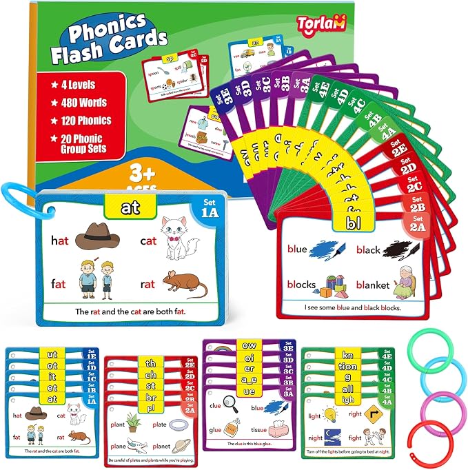 Torlam Phonics Flash Cards Learn to Read Spelling Reading Sight Words Phonics by Torlam
