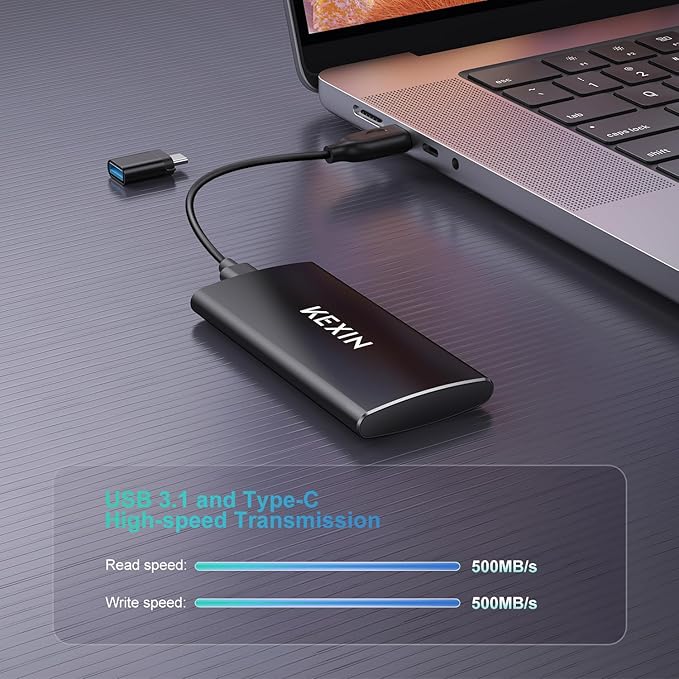 KEXIN External SSD 1TB External Hard Drive USB C Portable SSD, Up to 500MB/s, USB 3.1 External Solid State Drive 1T for PC Mac Android Game Console, Laptop, Xbox, PS4 and More-DeskLoop Office