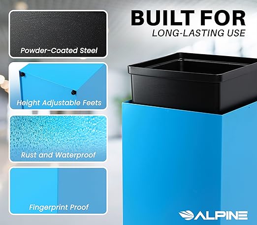 Alpine Commercial Indoor Recycle Bin with Lid - 29 Gallon Blue Recycle Bin Recycle Trash Can Office Recycling Bins, Metal Recycling Container with Stickers & 3 Optional Lids Sold Separately-DeskLoop Office
