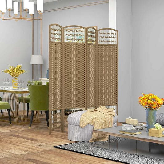 NicBex Room Divider 4 Panel Room Dividers with Woven Paper Design Partition Room Dividers and Folding Privacy Screens 5.6 FT Wall Divider for Office, Room Separation,63.6" W x 0.5" D x 67" H, Natural-DeskLoop Office