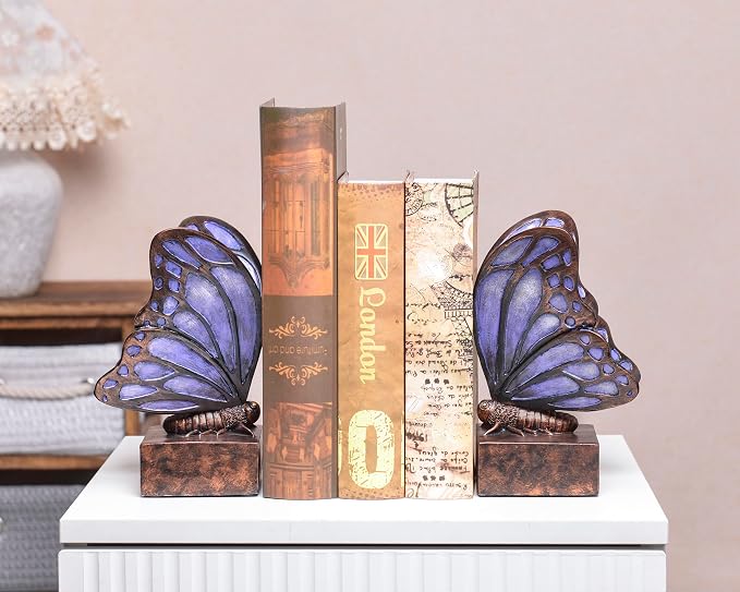 Vintage Purple Butterfly Bookends, Resin Book Ends - Image 6