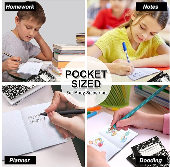 feela Mini Composition Notebook, Cute 30 Pack Black Narrow Ruled Mini - Image 7