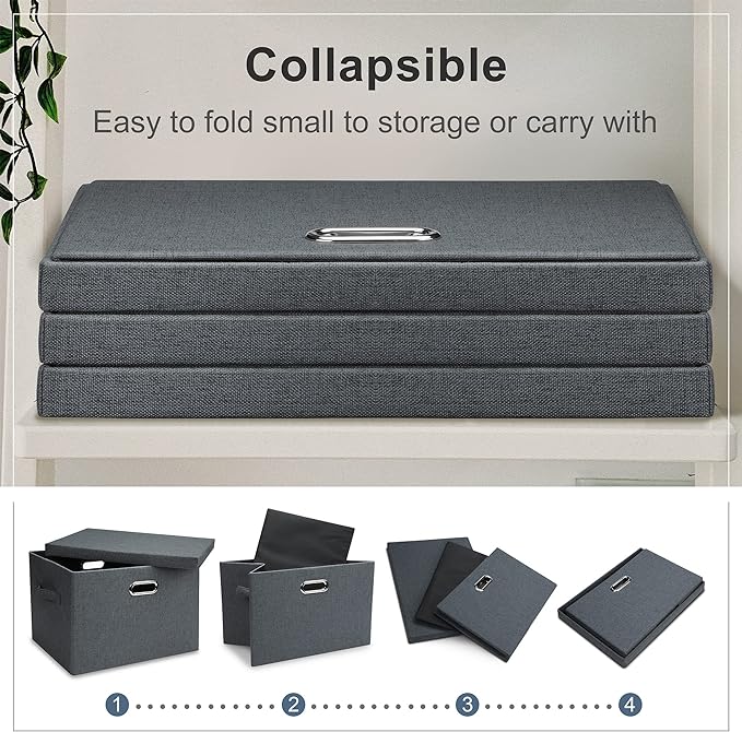 Large 17" 36 Quart Collapsible Stackable Storage Bins with Lids, 5 Packs Dark Gray Foldable Fabric Closet Storage Boxes with Lids Heavy-duty Linen Cube Baskets(17 x 12 x 11)-DeskLoop Office
