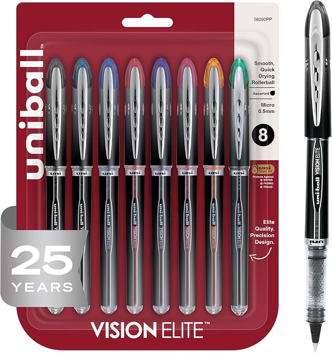 uniball Vision Elite Rollerball Pens, Micro Point, 8 Pack by uni-ball