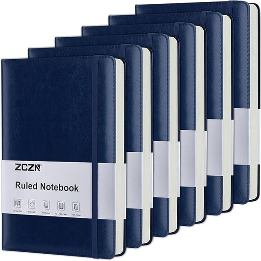 ZCZN 6 Pack Lined Journal Notebooks, 192 Pages A5 Hardcover Leather Journals for Work,Writing,School & Travel, College Ruled Journaling Notebooks for Notes Taking,Diary Notepad (Blue*6)-DeskLoop Office