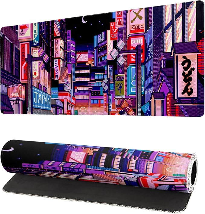 Dark Purple Japanese Gaming Mouse Pad Abstract Anime Mat 27.6x11.8 Inch Tokyo by Siski
