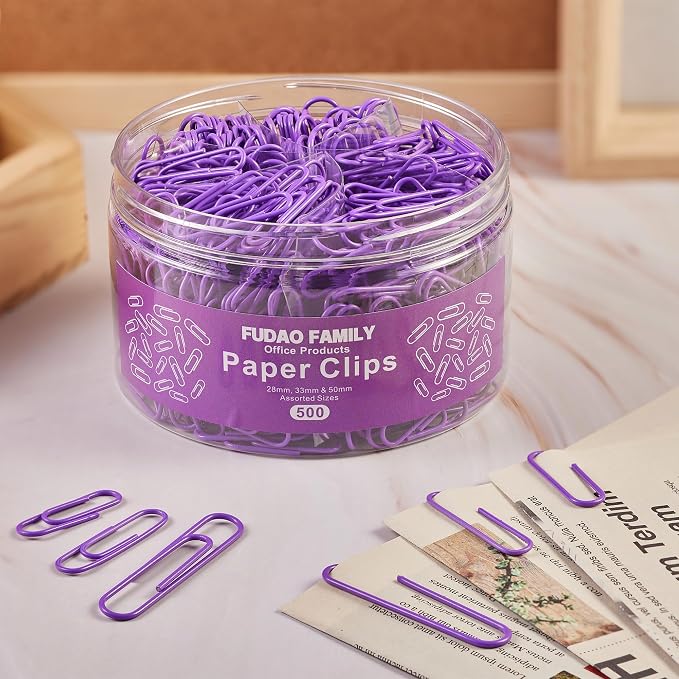 FUDAO FAMILY 500pcs Purple Paper Clips Assorted Sizes, Medium and Large（1.1inch - Image 5