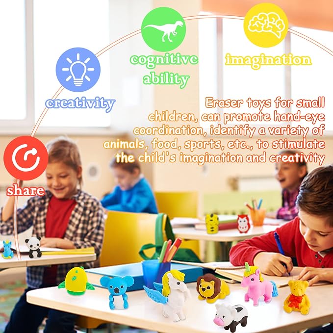 URSKYTOUS 60Pcs Animal Erasers Desk Pets - Image 9