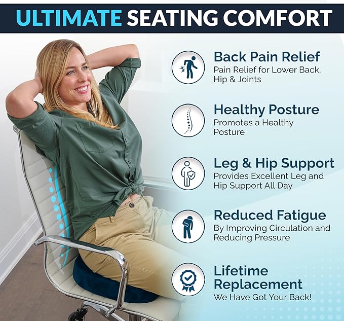 ComfiLife Gel Enhanced Seat Cushion – Office Chair Cushion – Non-Slip Gel & Memory Foam Coccyx Cushion for Tailbone Pain - Desk Chair Car Seat Cushion Driving - Sciatica & Back Pain Relief (Navy)-DeskLoop Office