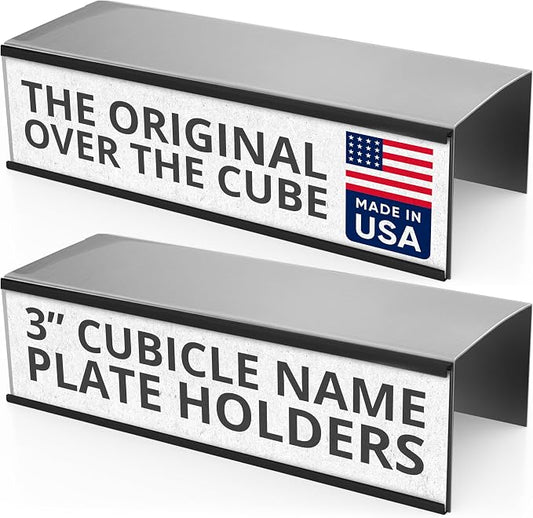 The Original Over the Cube Aluminum Cubicle Custom Name Plate Holder Black | by NapTags