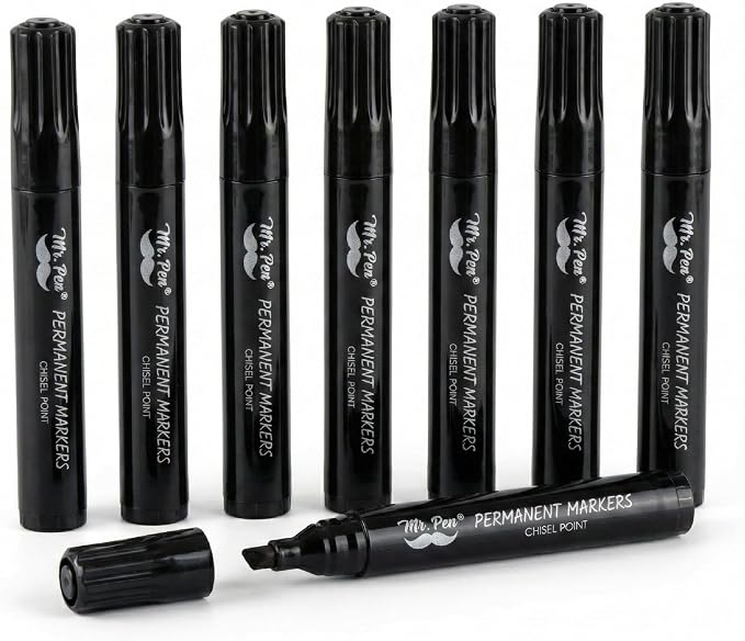 Mr. Pen- Black Permanent Markers, 8 Pack, Thick Markers | Chisel Tip Permanent by MrPen