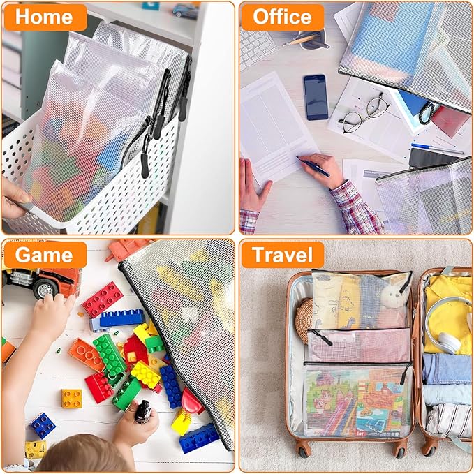 20pcs Plastic Mesh Zipper Pouch Bags, A3 17x12 Inches Extra Large Zipper Bags, Reusable Zipper Pouches for Classroom Office Supplies Organizing, Puzzles & Games, Board Game Organization-DeskLoop Office