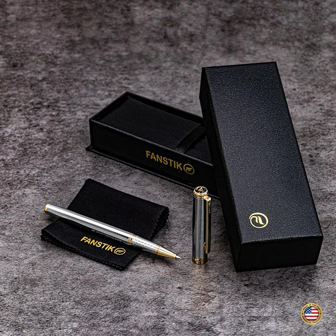 Silver&Gold Luxury Rollerball pen (Made In USA) fancy gift set for women, Real 24K Gold Plating, Professional executive pen gift set for men (Lux Rollerball Silver-Gold)-DeskLoop Office