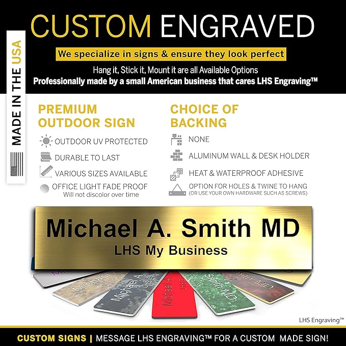 Engraved Name Plates for Desk and Door Signs Personalized Brushed Brass Plastic - Image 3