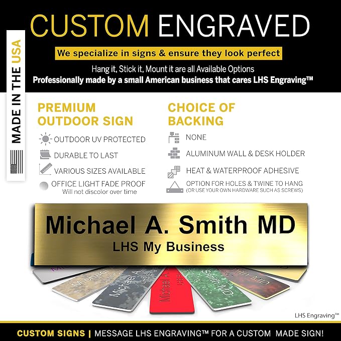 Engraved Name Plates for Doors, and Plaques Personalized Brushed Brass Plastic - Image 3