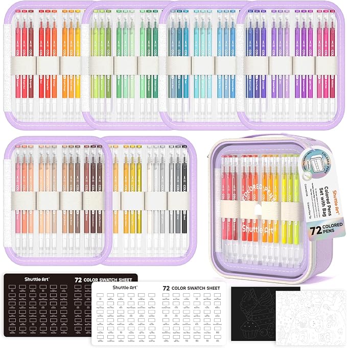 Shuttle Art Colored Pens, 72 Vibrant Colors Cute Journal Pens 0.6mm Fine Point by ShuttleArt