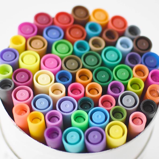 Primrosia 60 Dual Tip Marker Pens, Fineliner and Watercolor Brush Pens for Art Sketching Illustration Calligraphy Permanent Highlighter Bullet Journal Drawing Coloring-DeskLoop Office