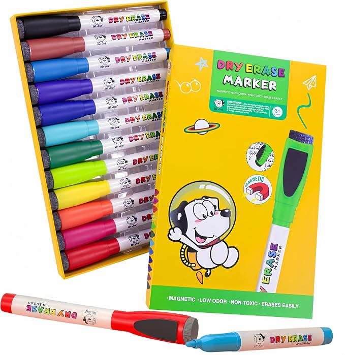 12 Colors Dry Erase Markers for Kids, Magnetic Whiteboard Pens by coojsoo