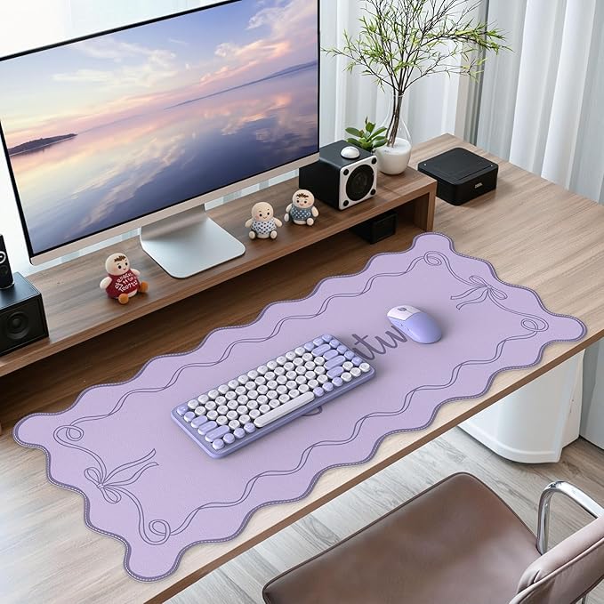 iCasso Purple Office Decor for Women, Scalloped Desk Cover Mat, Large Mouse Pad by iCasso