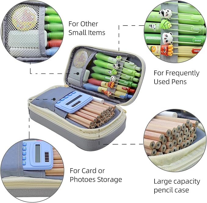 Large Capacity Pencil Case - Durable Zipper Aesthetic Pen Pouch, Big Storage Organizer for School, Office & Travel - Waterproof & Multi-Use (Gray)-DeskLoop Office