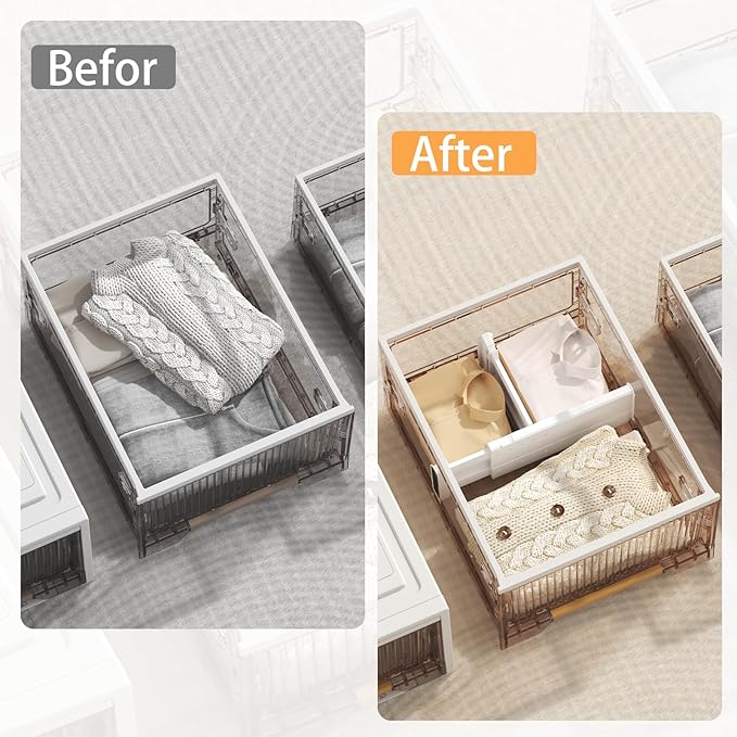 REBECAT 8 Pack Drawer Dividers for Clothes Adjustable Drawer Dividers 4" High Expandable from 11"-17" for Dresser Baby Clothes Bathroom Bedroom Kitchen and Office Storage，White-DeskLoop Office