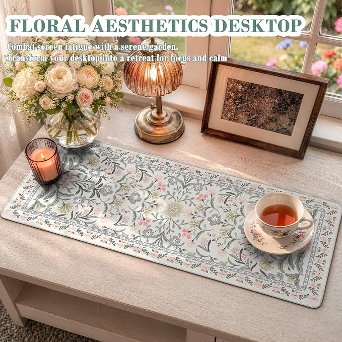 iCasso Aesthetic Floral Desk Mat, L Mouse Pads, Anti-Slip Mousepad - Image 6