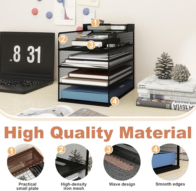 Natwind 4-Tier Stackable Metal Mesh Letter Paper Tray Organizer, Mail Tray - Image 5