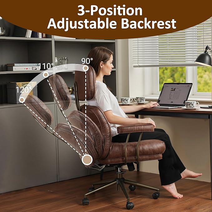 Faux Leather Executive Office Chair - Big and Tall Ergonomic Home Office Chair,Reclining Computer Desk Chair w/Lumbar Support,Adjustable Task Chair Swivel Rolling Chair with Wheels,Dark Brown,Suede-DeskLoop Office