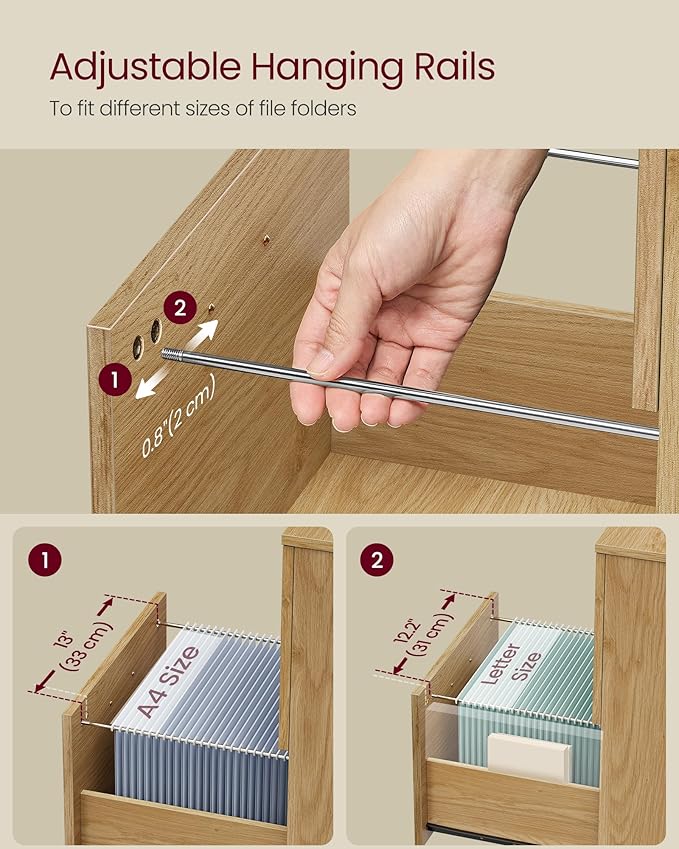 VASAGLE 2-Drawer File Cabinet, Small Rolling Filing Cabinet for Home Office, Printer Stand, for A4, Letter-Size Documents, 15.7 x 16.5 x 27.6 Inches, Straw Yellow UOFC040Y70-DeskLoop Office