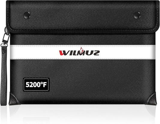 Fire Proof Money Bag for Cash 5200℉ Heat Insulated,Fireproof Waterproof Document Pouches with Double-Sided Reflective Strip,Money Envelopes for Cash,Valuables,Jewelry(11"x7.7",Black)-DeskLoop Office