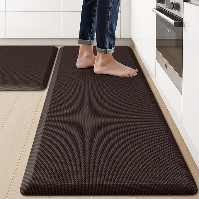 KitchenClouds 2PCS Kitchen Rugs Cushioned Anti-Fatigue Non-Slip Waterproof Kitchen Mat Comfort Foam Standing Mat for Floor Office Sink Laundry (Chocolate)-DeskLoop Office