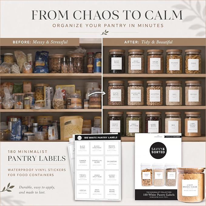 SAVVY & SORTED Minimalist Pantry Labels, 180 Waterproof Vinyl Stickers - Image 7