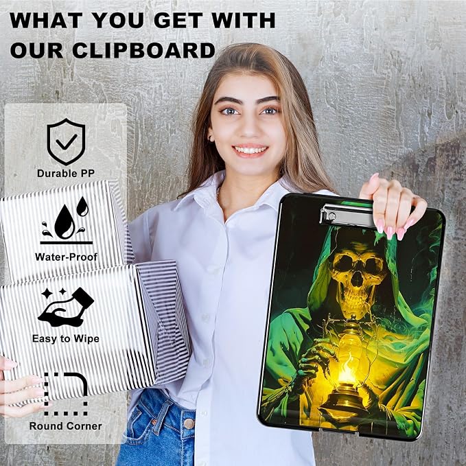 Green Skull Flame A4 Clipboard - Image 2