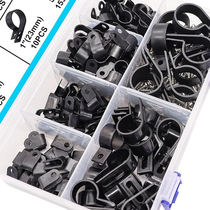 TWTADE 306PCS Black Cable Clamps Nylon Plastic R-Type 6 Sizes 3/16'' 1/4'' - Image 6