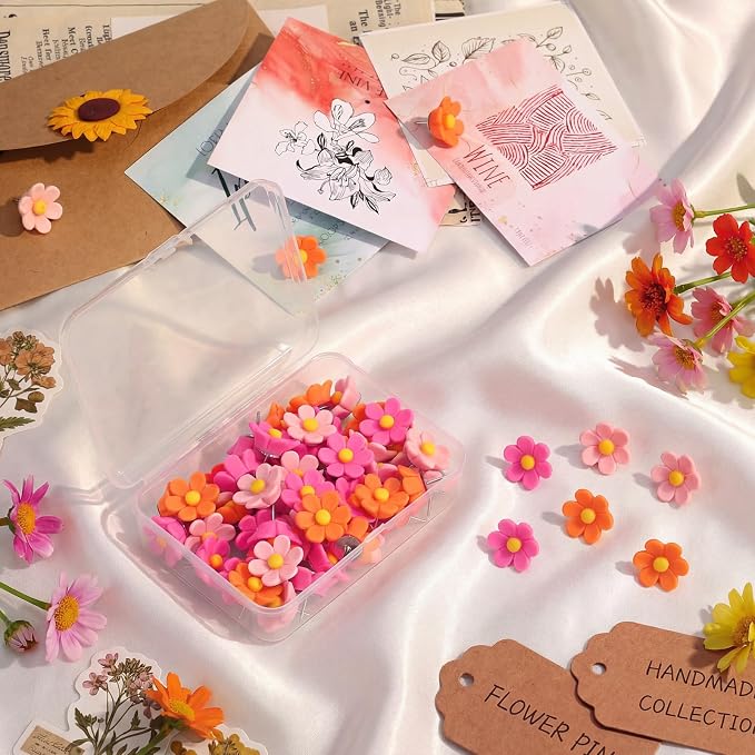 Sawysine 60 Pcs Cute Push Pins Decorative Push Pins Thumb Tacks Colorful Flower - Image 4