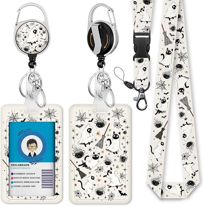 Giancomics Halloween Lanyards for Id Badges, Spooky Black Cat ID Badge Holder by Giancomics
