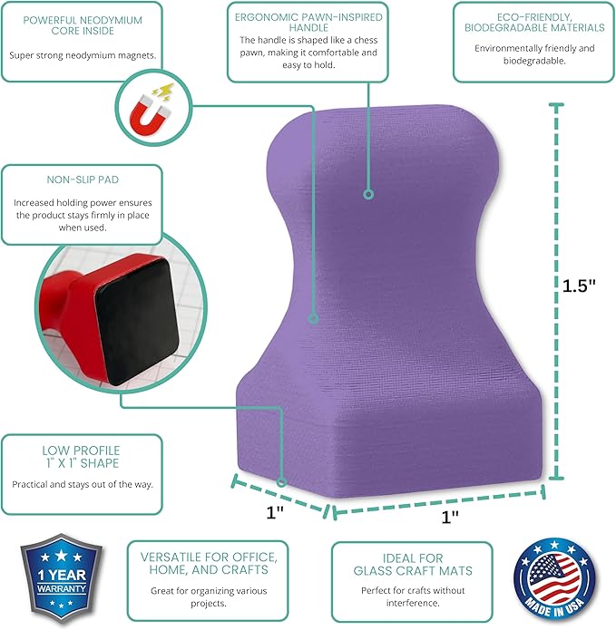 Glassboard Studio MiniPawn Magnet - Strong Neodymium Rare Earth Magnets for Fridge, Whiteboard, Locker & Magnetic Glassboards - Crafting & Office Use - Strong Fridge Magnets (Periwinkle Purple, 12)-DeskLoop Office