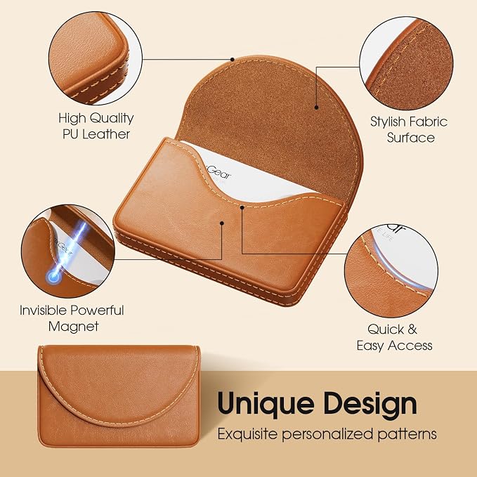 MaxGear Business Card Holder, PU Leather Business Card Case, Light Coffee | - Image 4