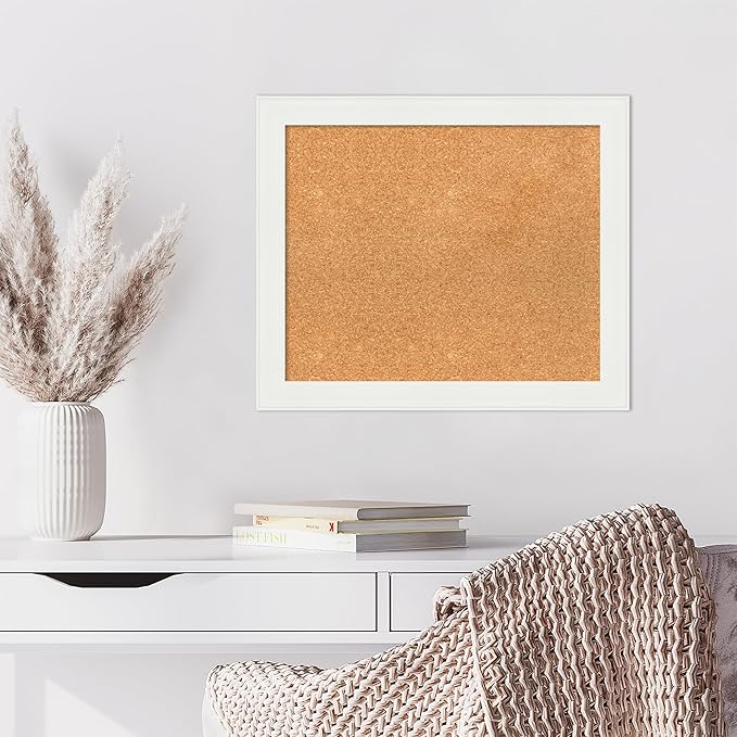 Amanti Art Natural Cork Board for Wall, 21x25 Vision Board with White Frame, Medium Corkboard Office Decor for Home Organization, Casual Corkboard Pinboard to Display Items for Home Organization in-DeskLoop Office