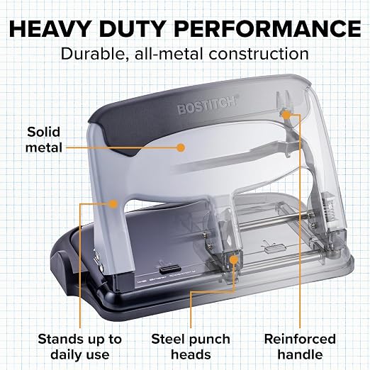 Bostitch EZ Squeeze 3 Hole Paper Punch, 40 Sheet Capacity, Heavy Duty Metal - Image 5