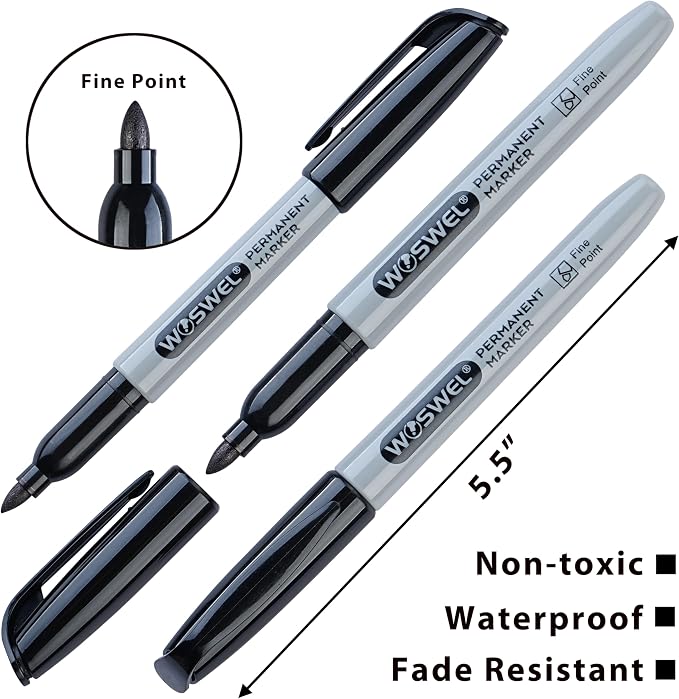 WOSWEL Permanent Markers Bulk, 100 Pack Fine Point Tip Black Permanent Marker - Image 3
